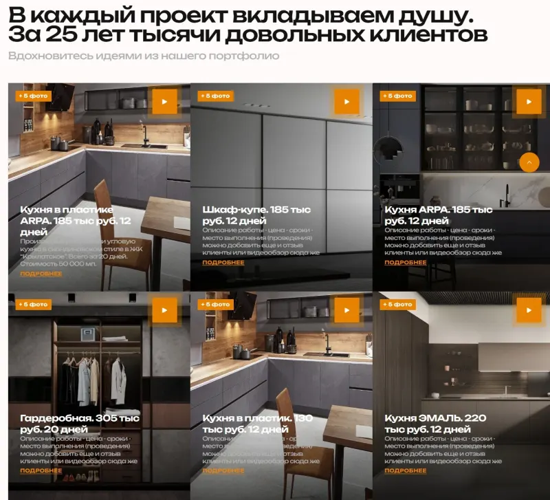 Портфолио: проекты со сроками и стоимостью