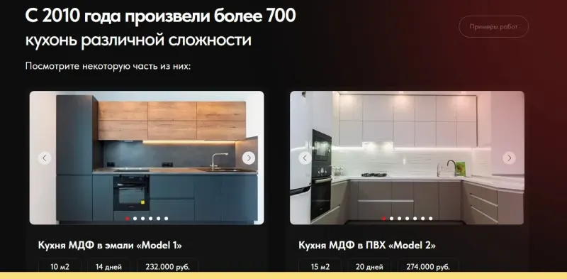 Примеры кухонь с параметрами и сроками изготовления