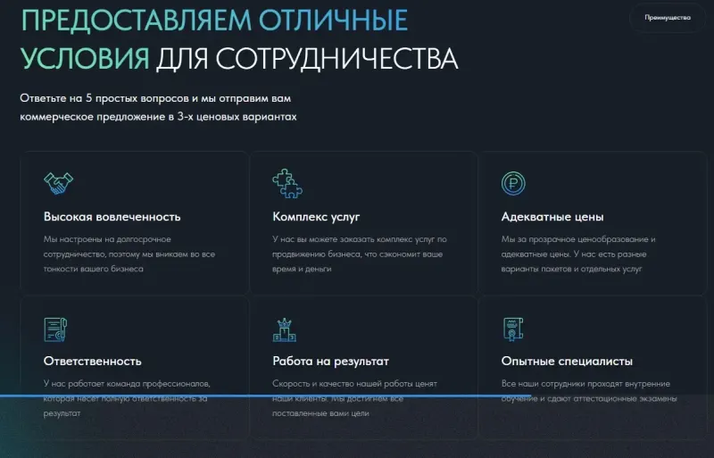 Условия сотрудничества и предложение в нескольких ценовых вариантах